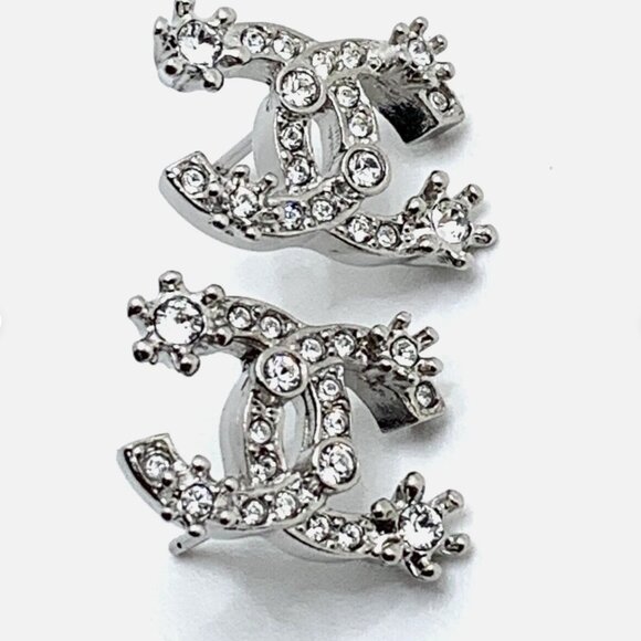 Authentic Chanel CC Earrings Silver With Crystals Brand New - Picture 10 of 10